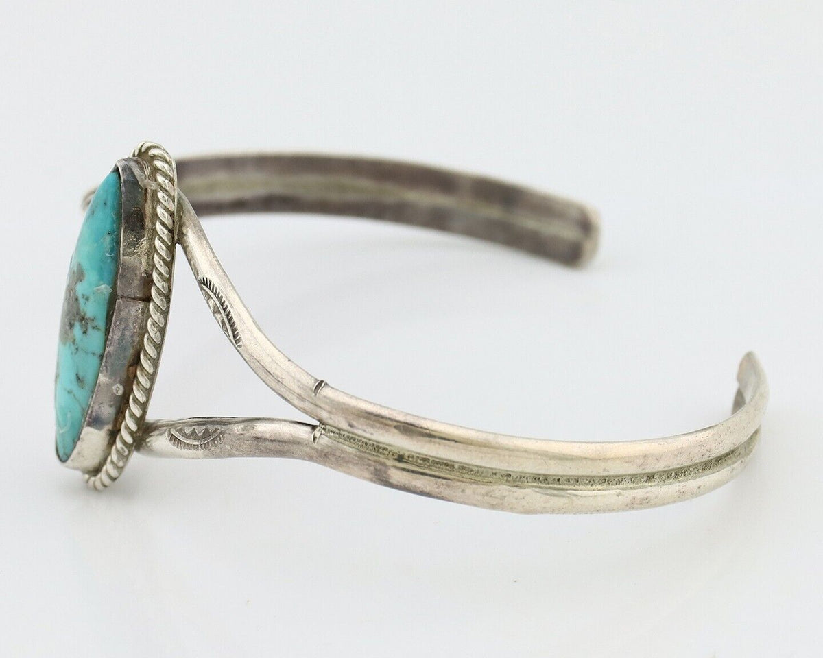 Navajo Bracelet 925 Silver Natural Blue Turquoise Artist Signed LB C.80's