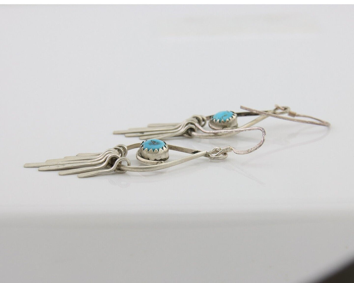 Navajo Dangle Earrings 925 Silver Natural Turquoise Artist Signed JB C.80's