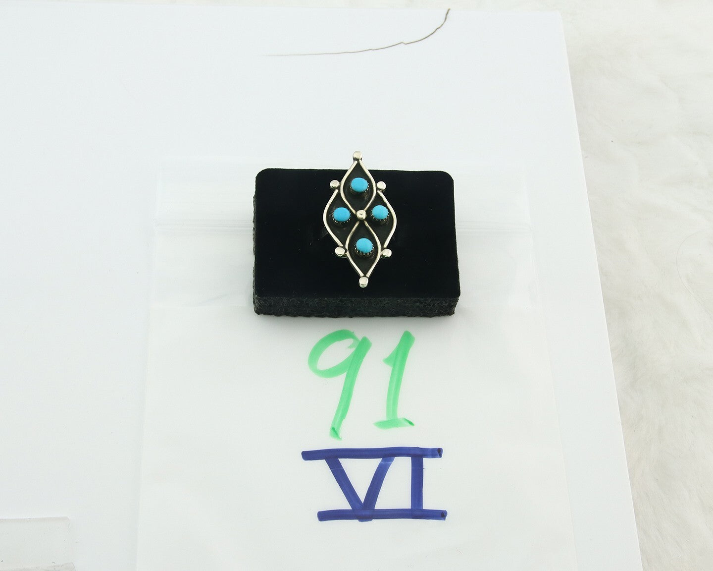 Vintage Zuni Ring 925 Sterling Authentic Natural Turquoise Native Artist Size 8