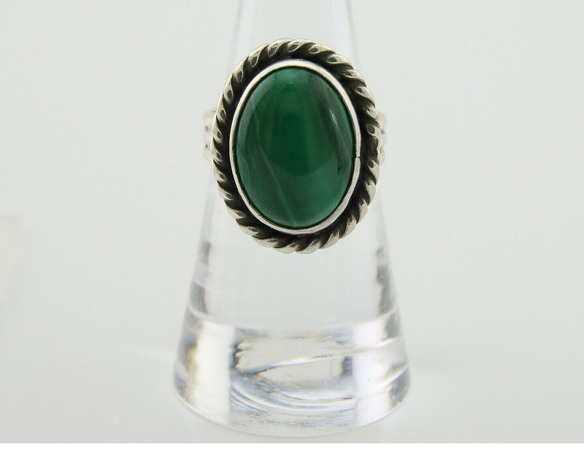 Navajo Ring 925 Silver Natural Malachite Native American Artist C.80's