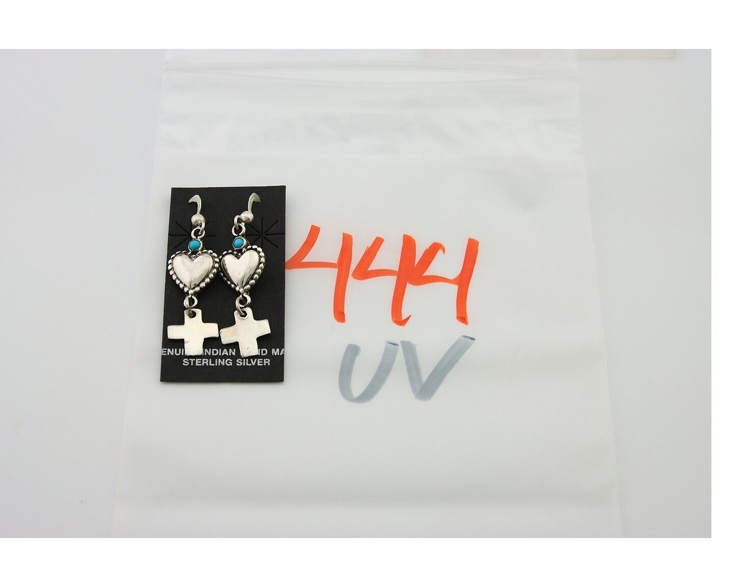 Navajo Earrings 925 Silver Heart Cross Turquoise Native American Artist C.80's