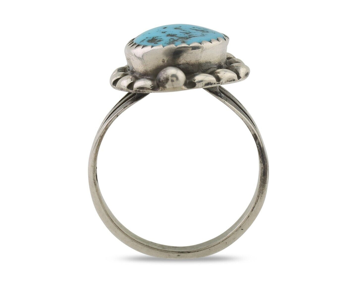 Navajo Ring 925 Silver Sleeping Beauty Turquoise Artist Signed SC C.80's