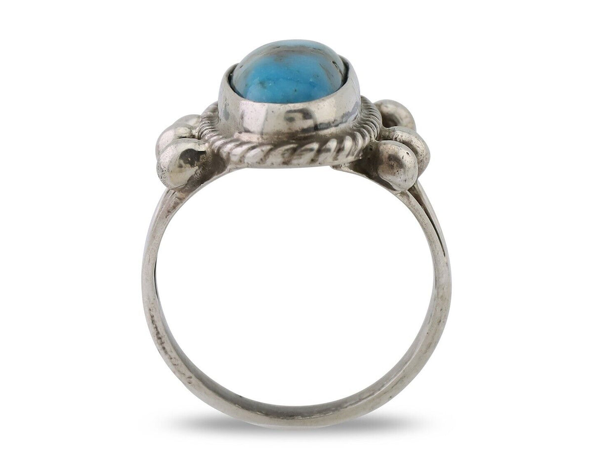 Navajo Ring 925 Silver Natural Kingman Turquoise Native American Artist C.80's