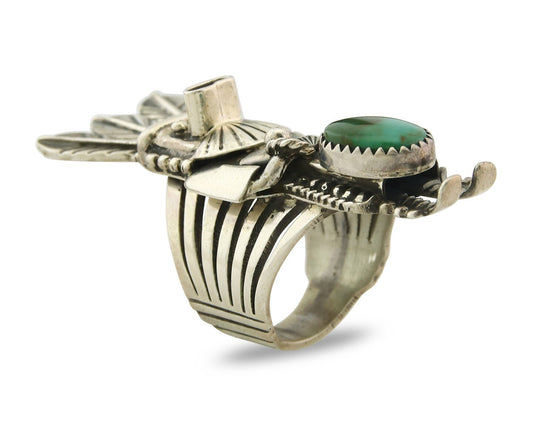 Vintage Navajo Ring 925 Sterling Silver Turquoise Signed Broken Arrow Size 7.0