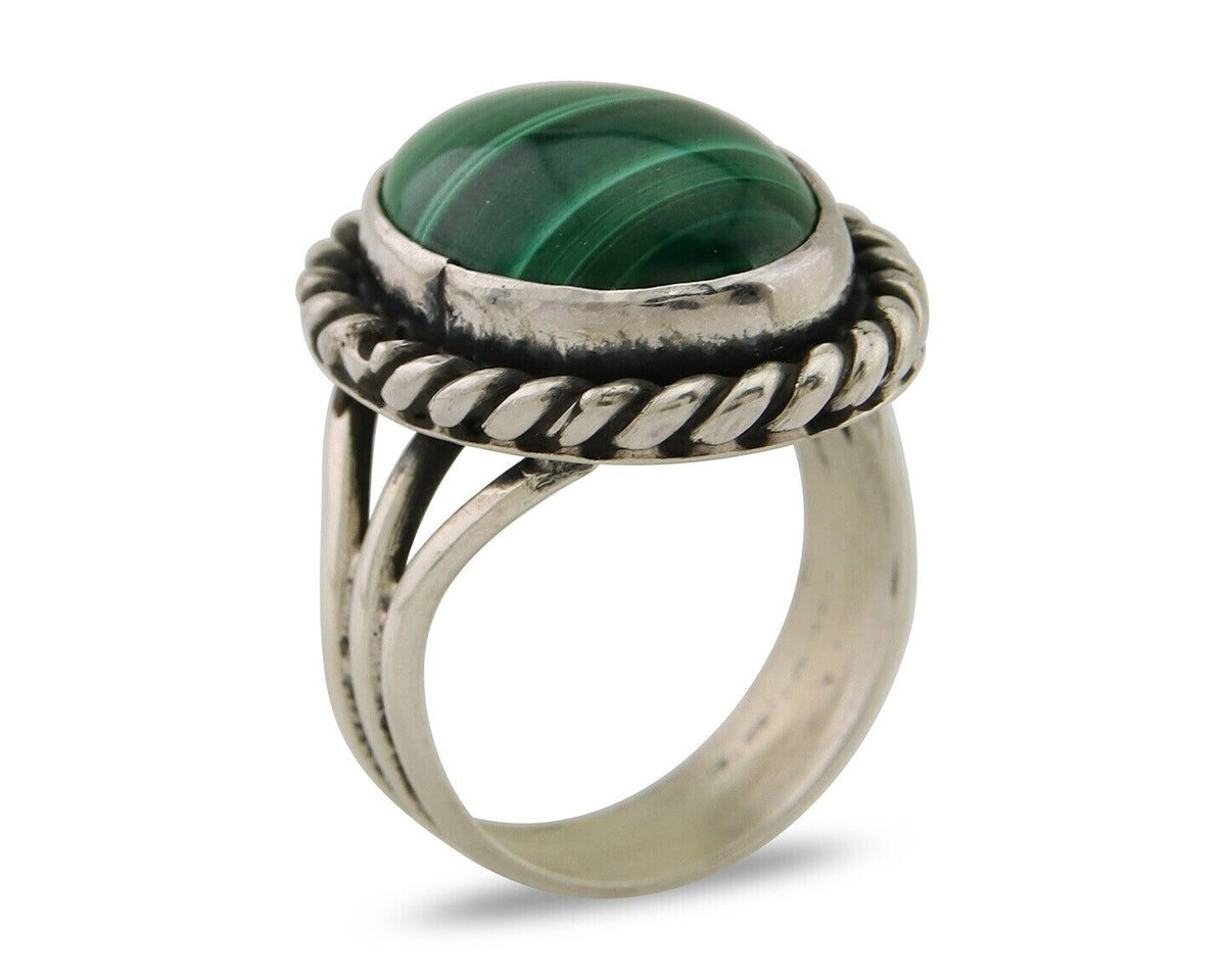 Navajo Ring 925 Silver Natural Malachite Native American Artist C.80's