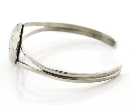Navajo Cuff Bracelet 925 Sterling Silver Vintage Turquoise Signed LP HandStamped