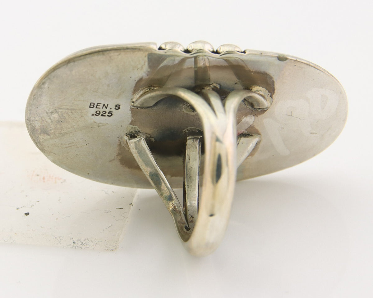 Navajo Ring 925 Sterling Natural Blue Turquoise Signed Ben S C.80's Size 9.0