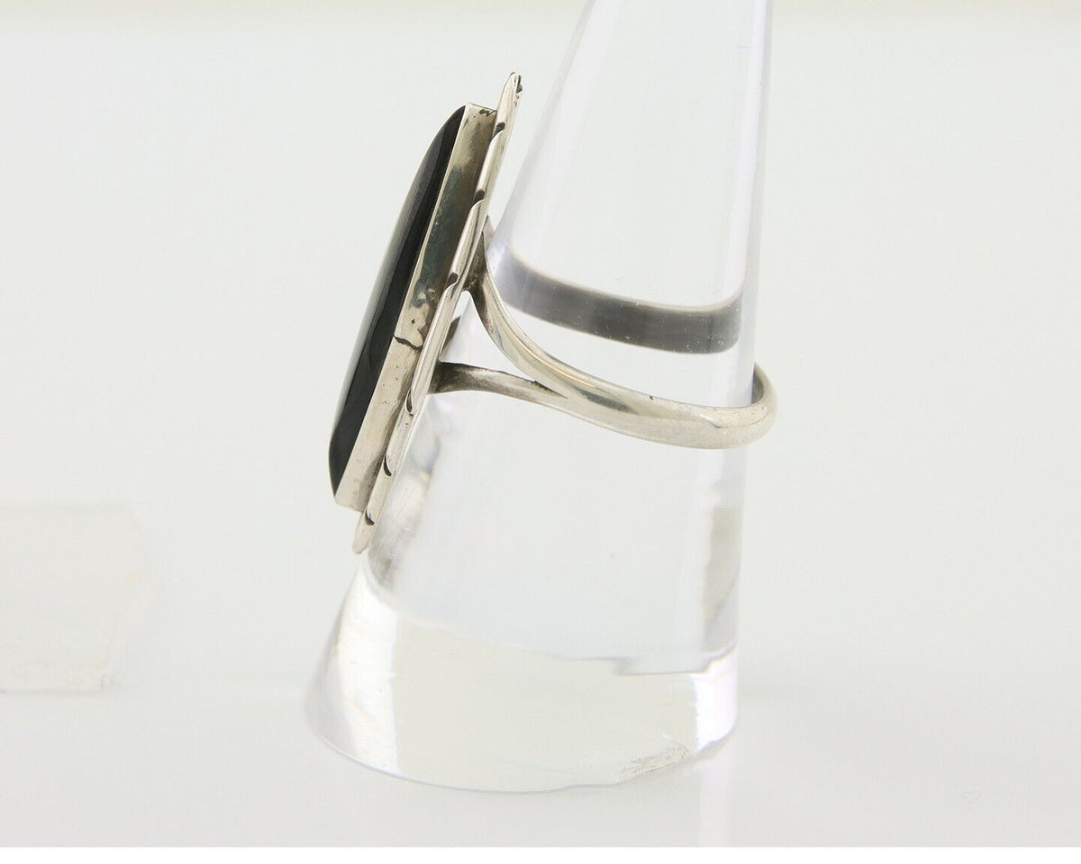 Navajo Handmade Ring 925 Silver Black Onyx Artist Signed M #10 C.80's
