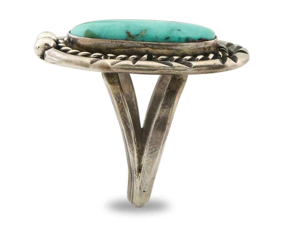 Navajo Ring 925 Sterling Natural Mined Turquoise Handmade C.80's Size 9.5
