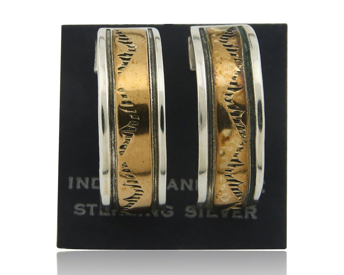 Navajo Hoop Earrings 925 Silver & Gold Artist Signed Randall Endito C.80's