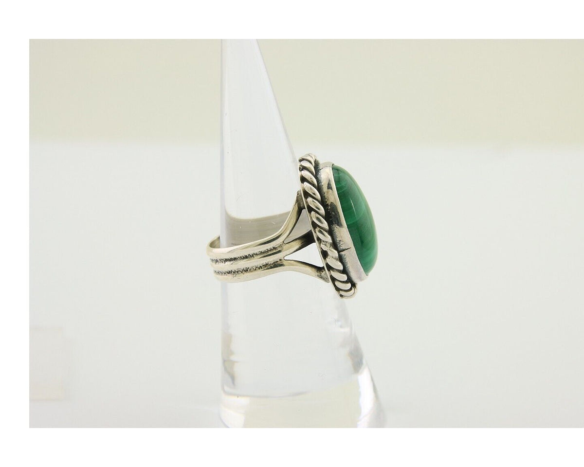 Navajo Handmade Ring 925 Silver Natural Malachite Native American Artist C.80's
