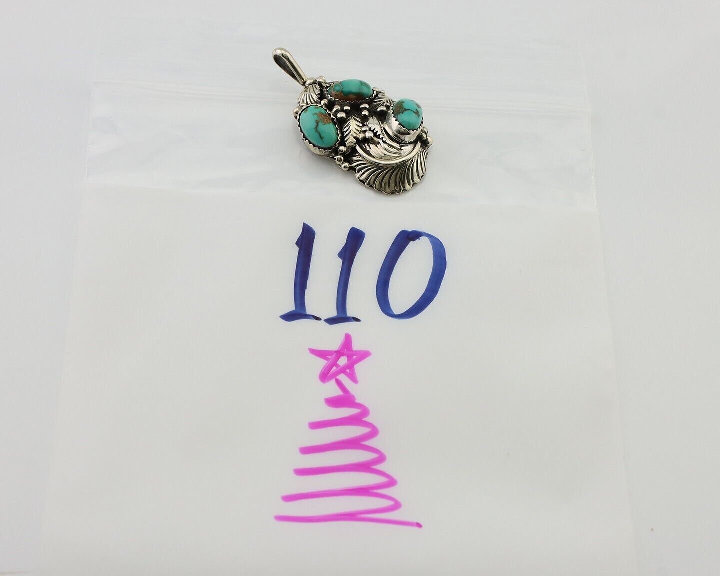 Navajo Pendant 925 Silver Natural Bisbee Turquoise Signed Tom Willeto C.80's