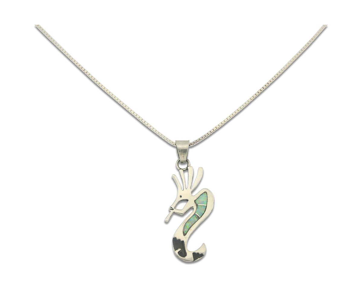 Navajo Kokopelli Necklace Sterling Silver Opal Vintage Signed BB