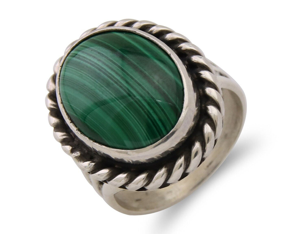 Navajo Ring 925 Silver Natural Malachite Native American Artist C.80's