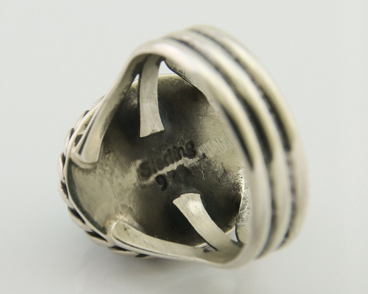 Navajo Ring 925 Silver Natural Malachite Native American Artist C.80's