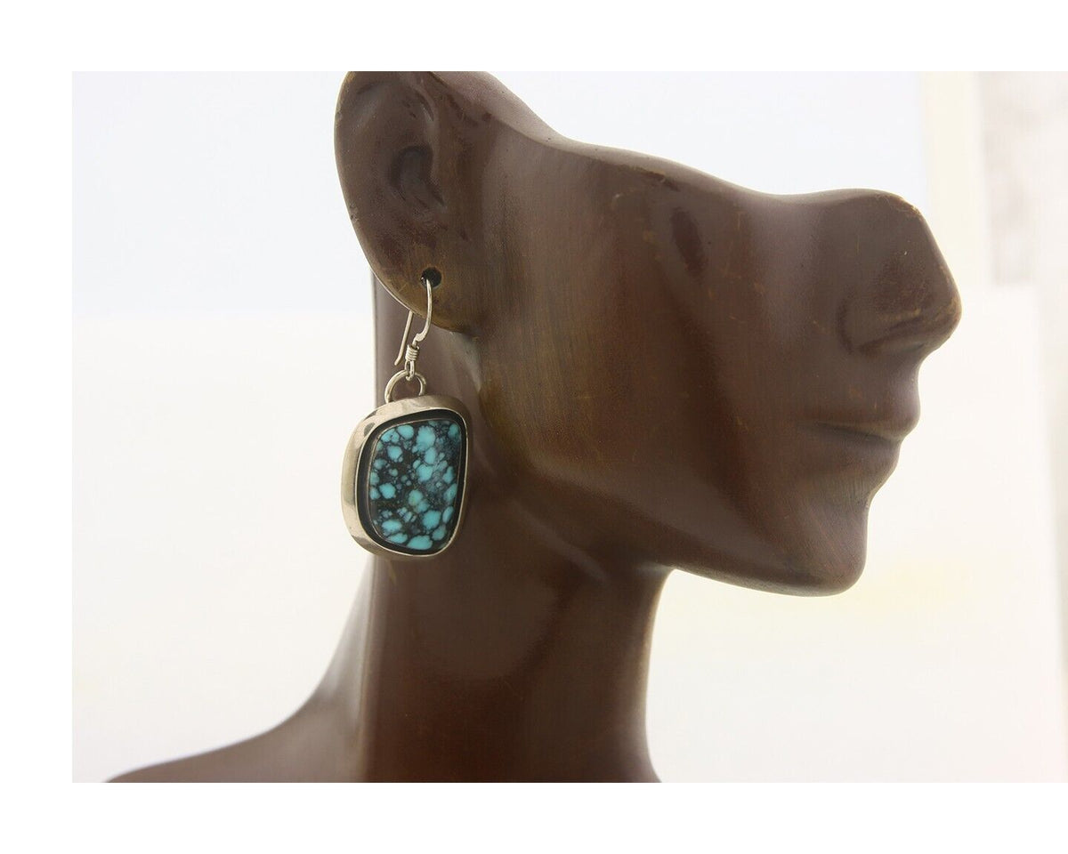 Navajo Earrings 925 Silver Handmade Natural Turquoise Signed J Linkin C.80's