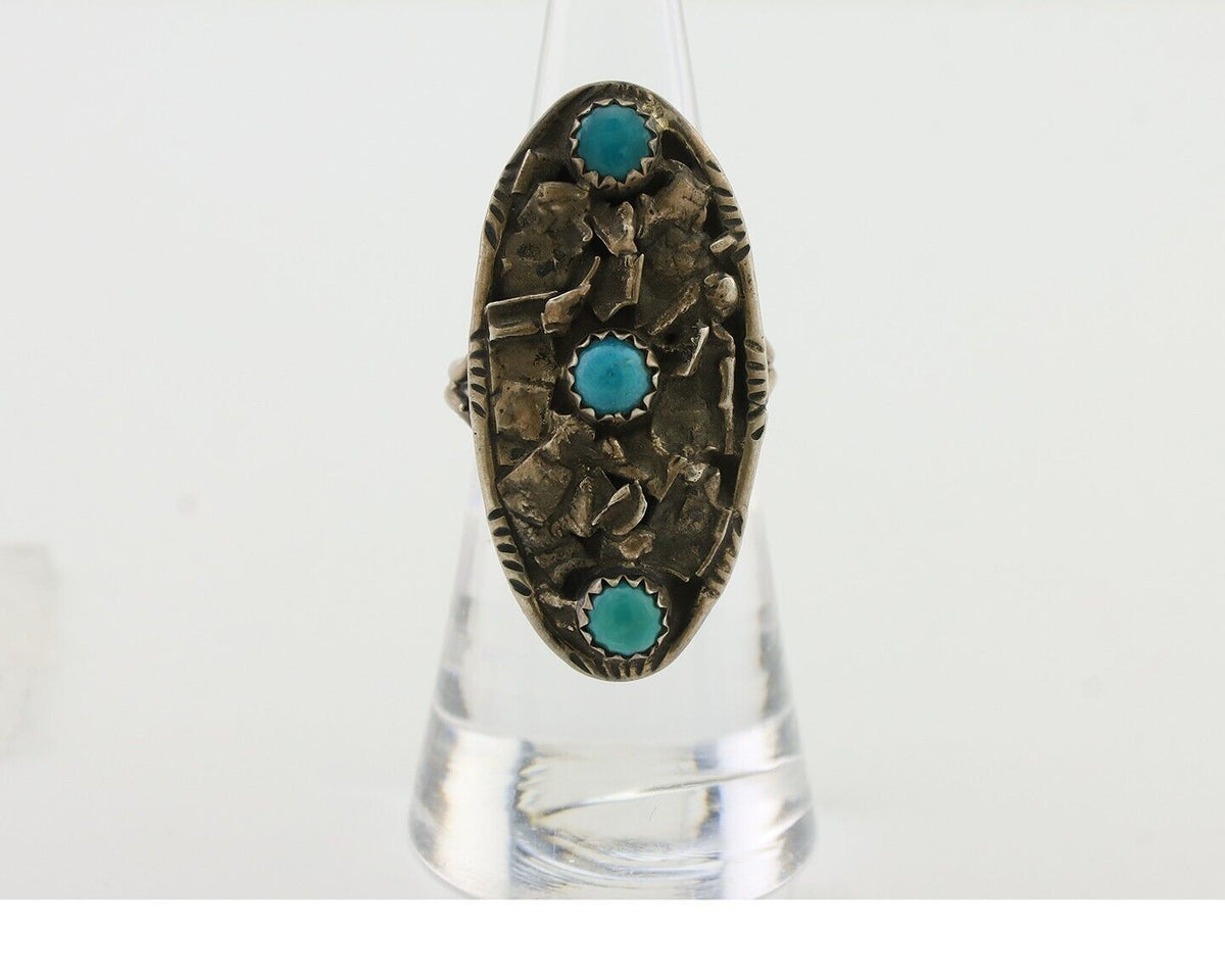 Vintage Navajo Ring 925 Silver Natural Turquoise Signed Number 3 Size 6.5 C.80's