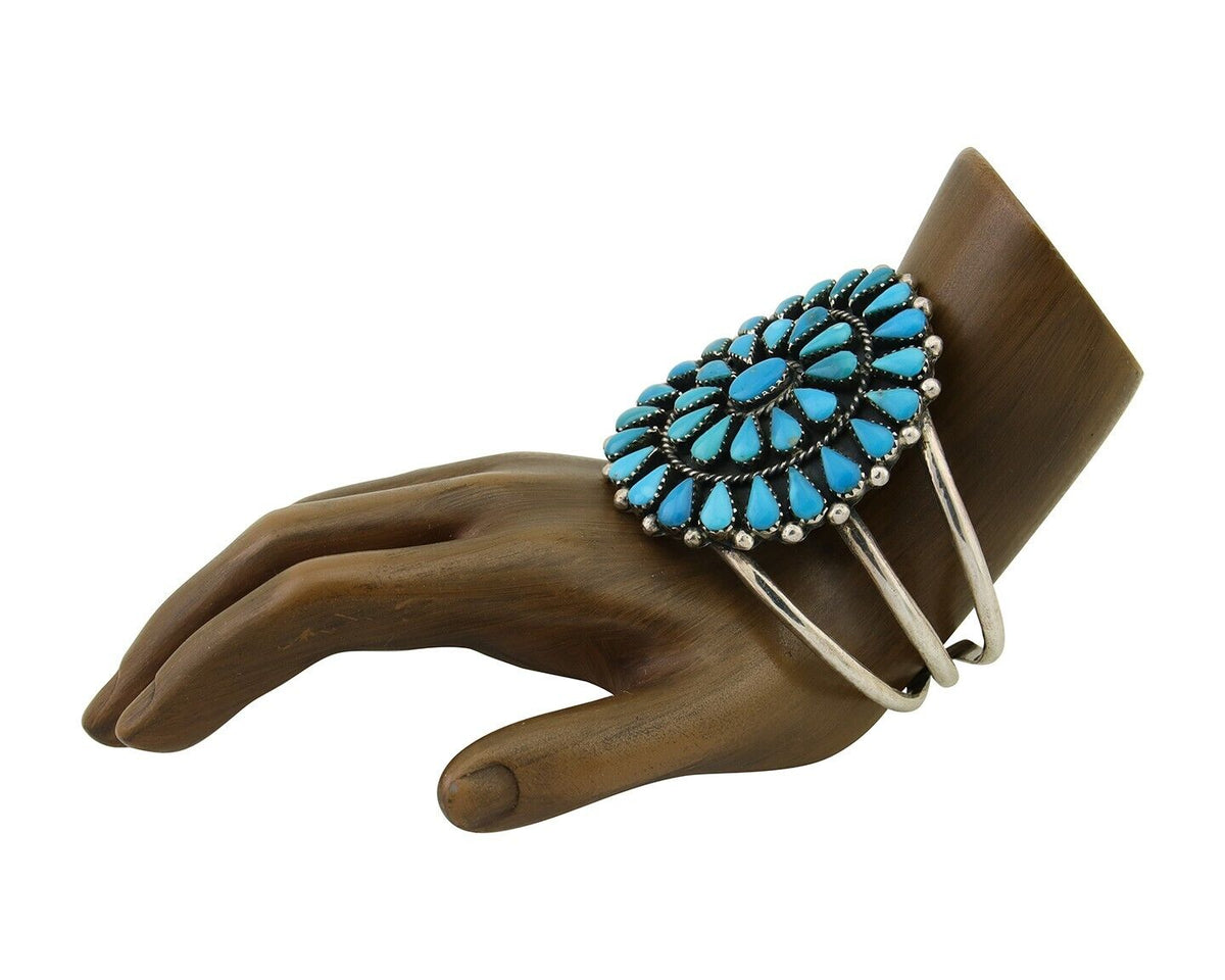 Navajo Bracelet 925 Silver Blue Turquoise Native American Artist C.80's
