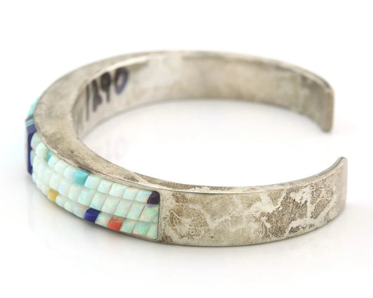 Navajo Cuff Bracelet Sterling Silver Natural Gemstone Vintage Signed WM