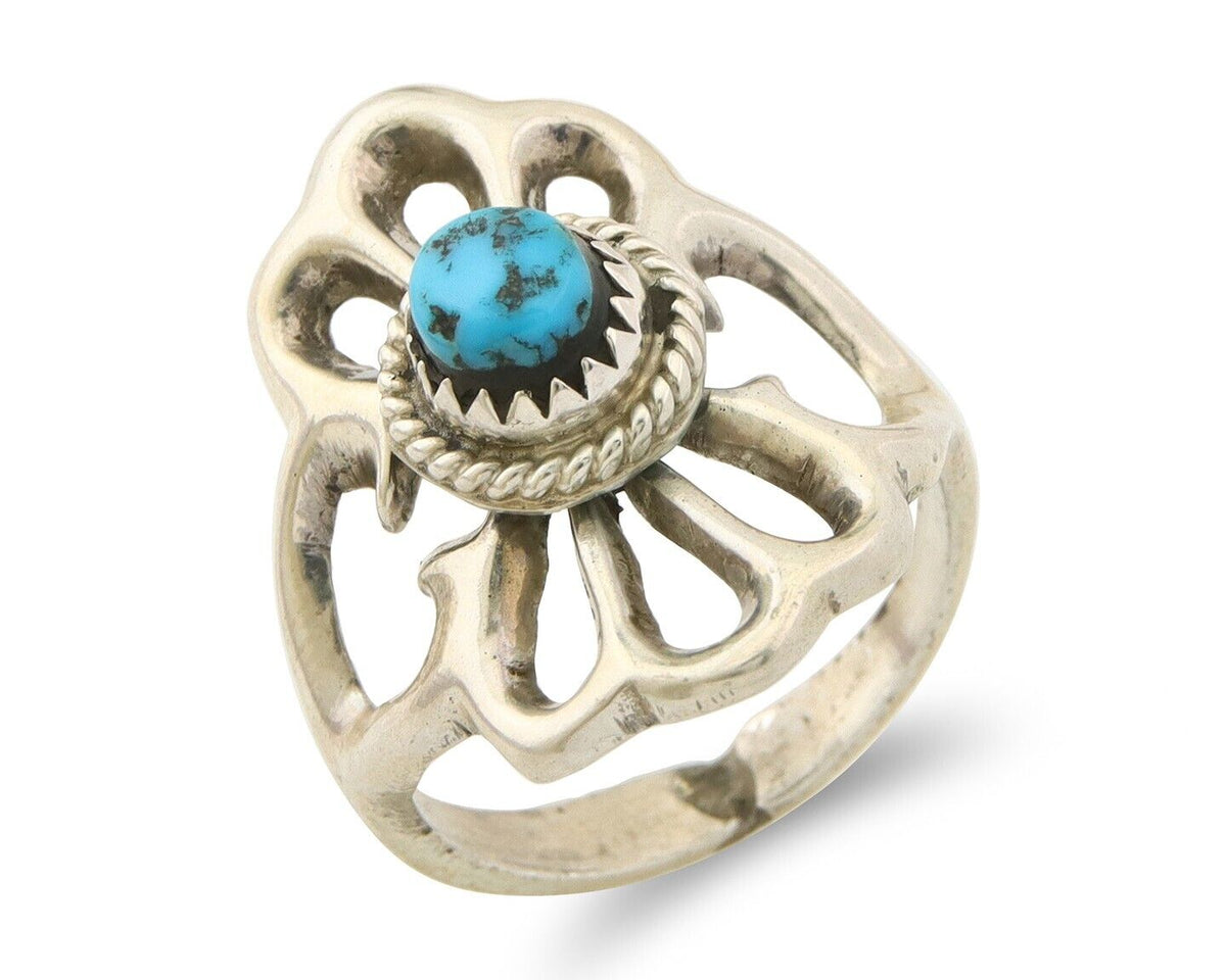 Navajo Concho Ring 925 Sterling Turquoise Native Artist C.80's Size 7.75