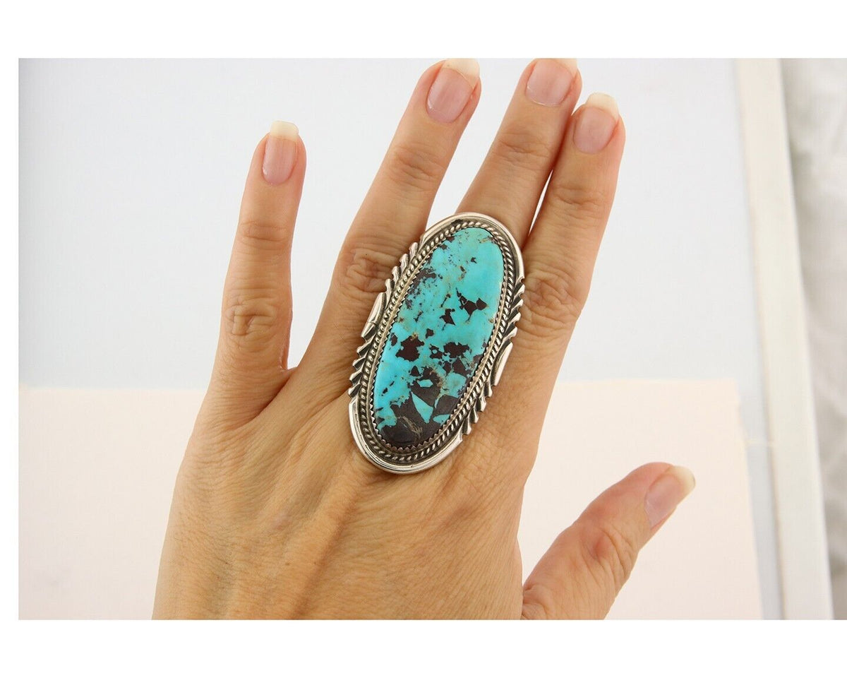 Navajo Ring 925 Sterling Turquoise Signed Begay C.80's Size 7.5