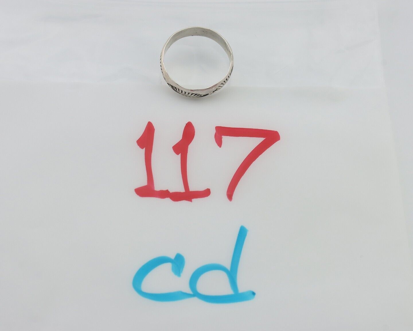 Navajo Hand Stamped Band 925 Silver 5.0 mm Signed Larry Chavez Size 6.25 C.80's