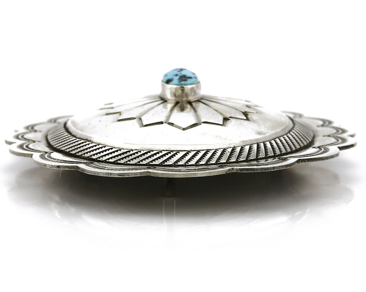 Navajo Belt Buckle .925 Silver Turquoise Handmade Artist Skeets Work of Arts