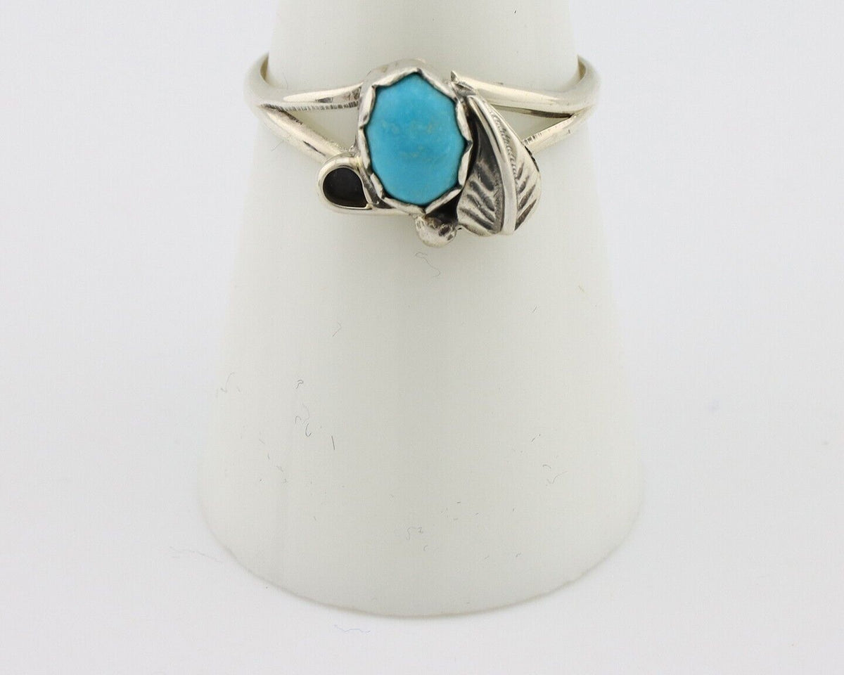 Navajo Ring .925 Silver Sleeping Beauty Turquoise Native American Artist C.80's
