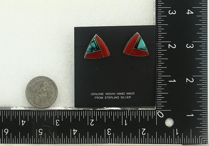 Navajo Earrings 925 Sterling Silver Natural Gemstones Signed Marie Tsosie C.80's