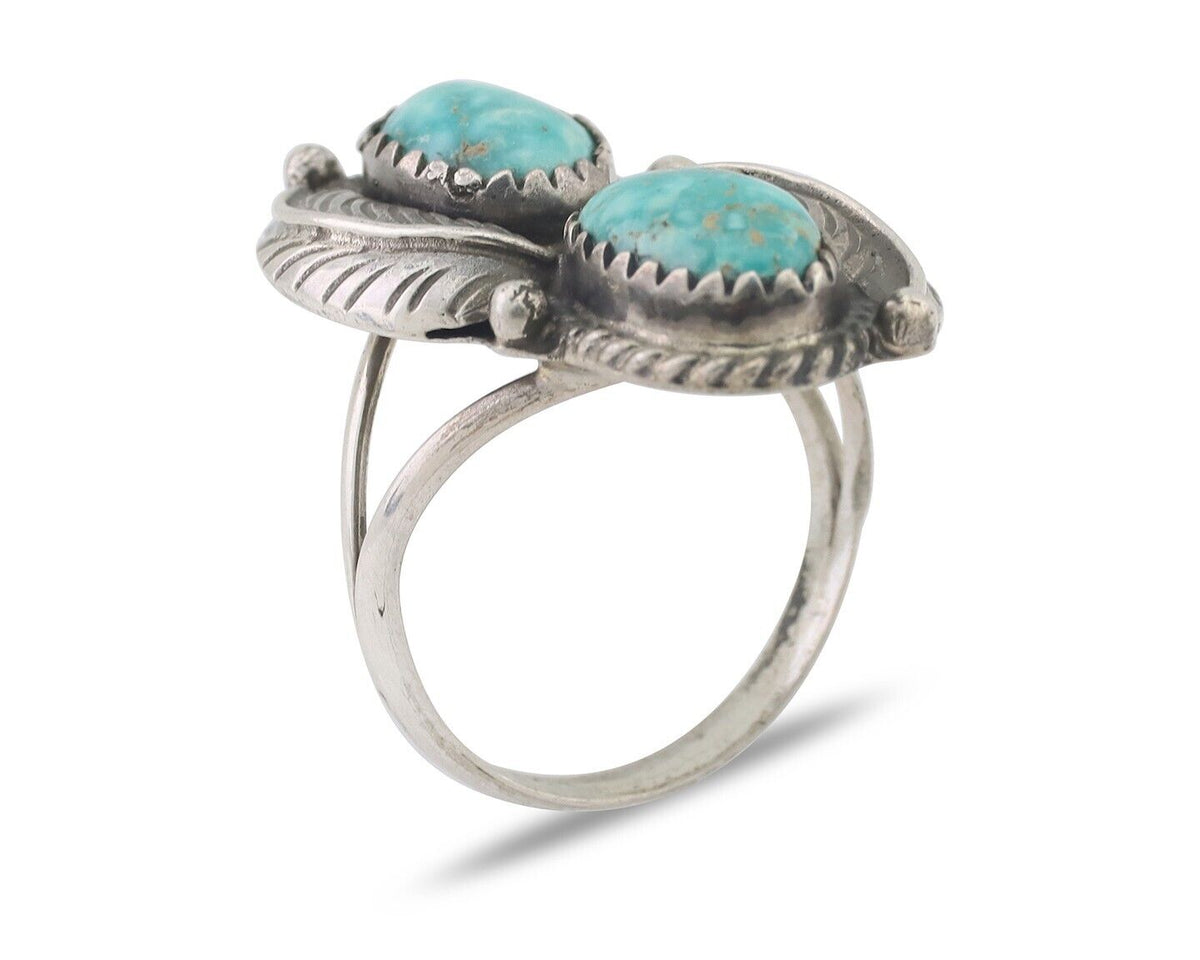 Navajo Ring 925 Silver Natural Blue Gem Turquoise Artist Signed MC C.80's