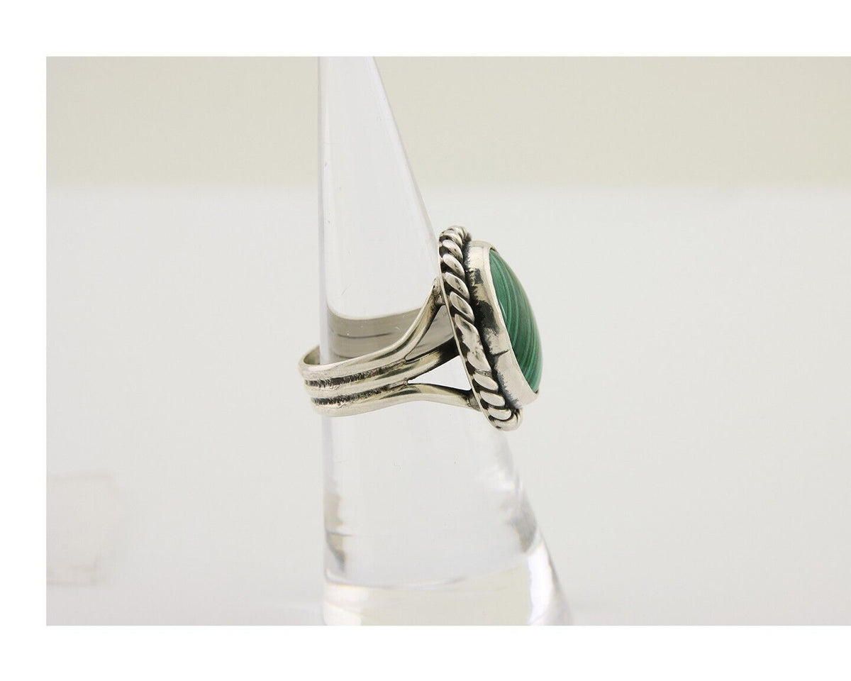 Navajo Ring 925 Silver Natural Malachite Native American Artist C.80's