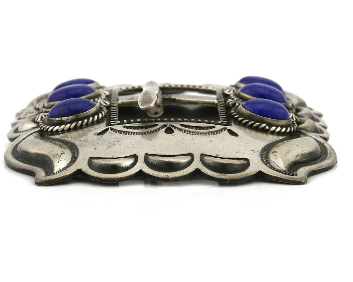 Navajo Belt Buckle .925 Silver Hand Stamped Artist Leonard Platero C.80's
