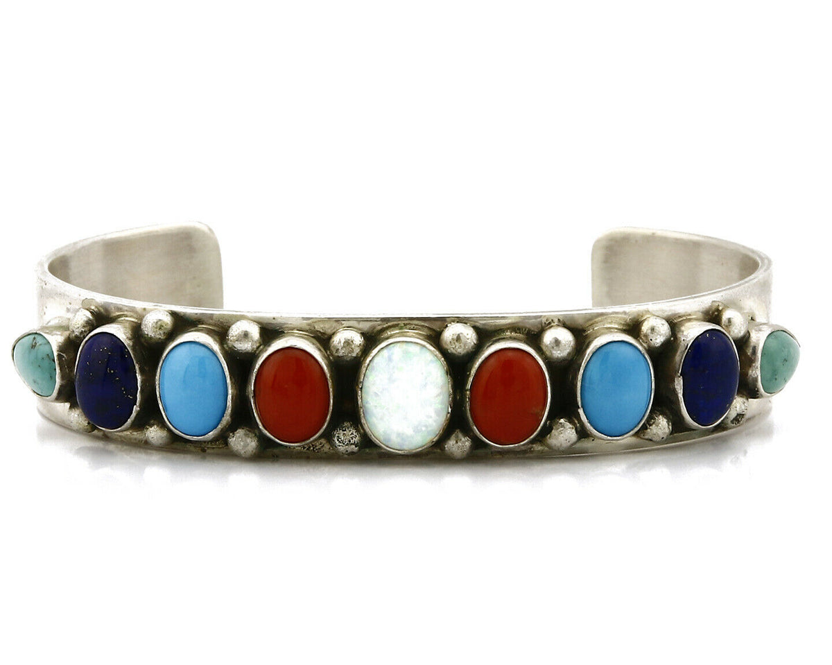 Navajo Gemstone Bracelet .925 Silver Handmade Signed L James C.80's