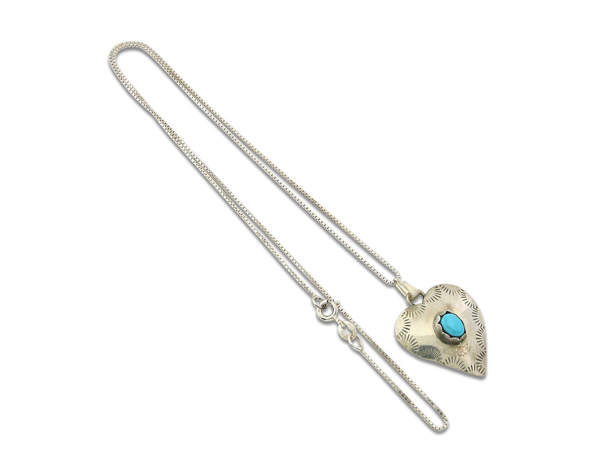 Navajo Sterling Silver Necklace Authentic Turquoise Vintage Handmade Artist ES