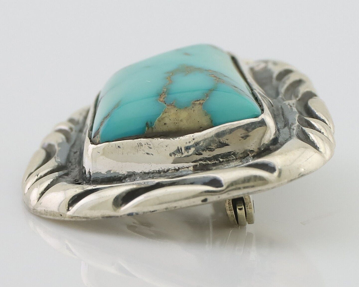 Navajo Pin 925 Silver Natural Royston Turquoise Signed C Raincloud C.80's
