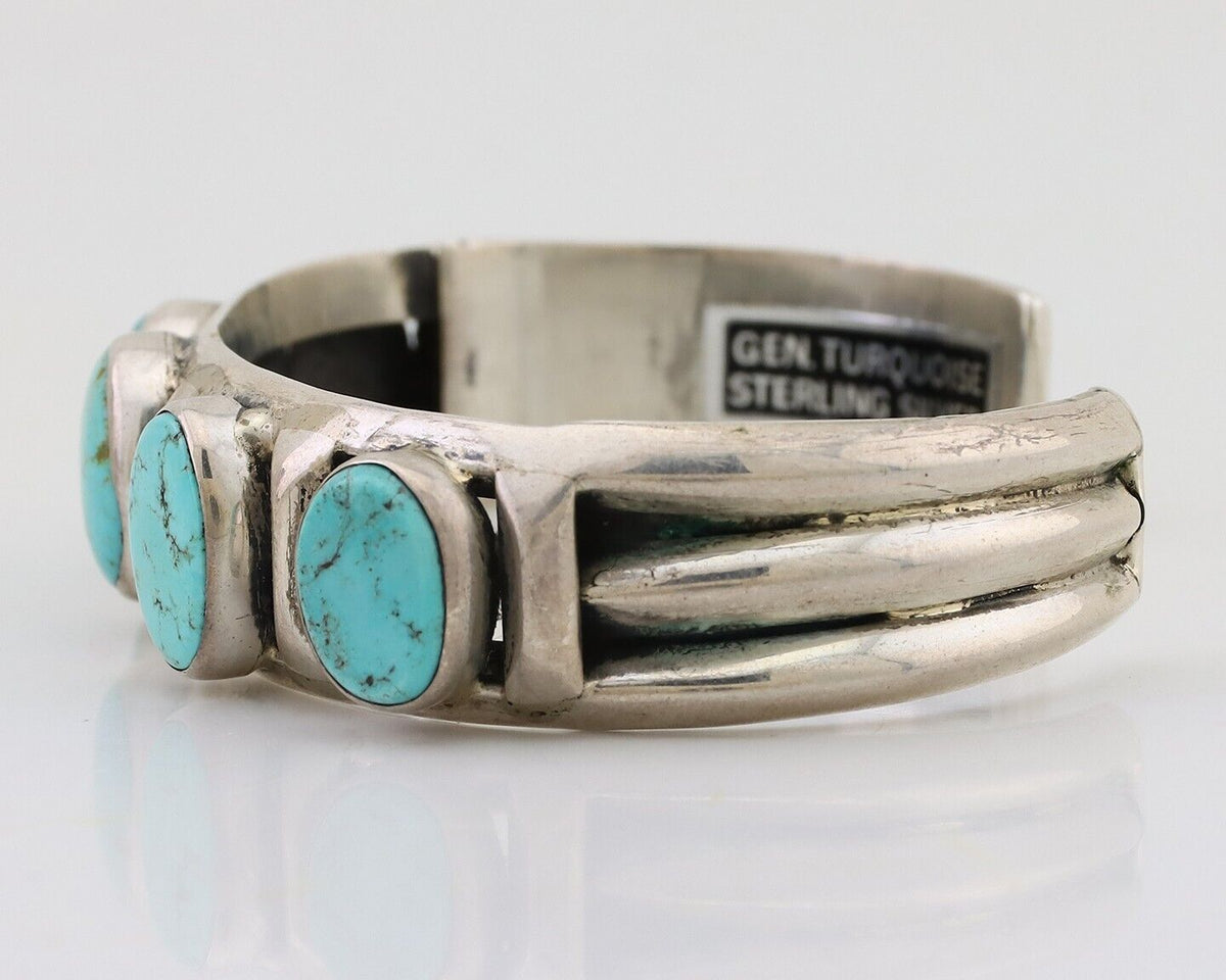 Navajo Cuff Bracelet 925 Silver Natural Blue Turquoise Signed M Montoya C.80's