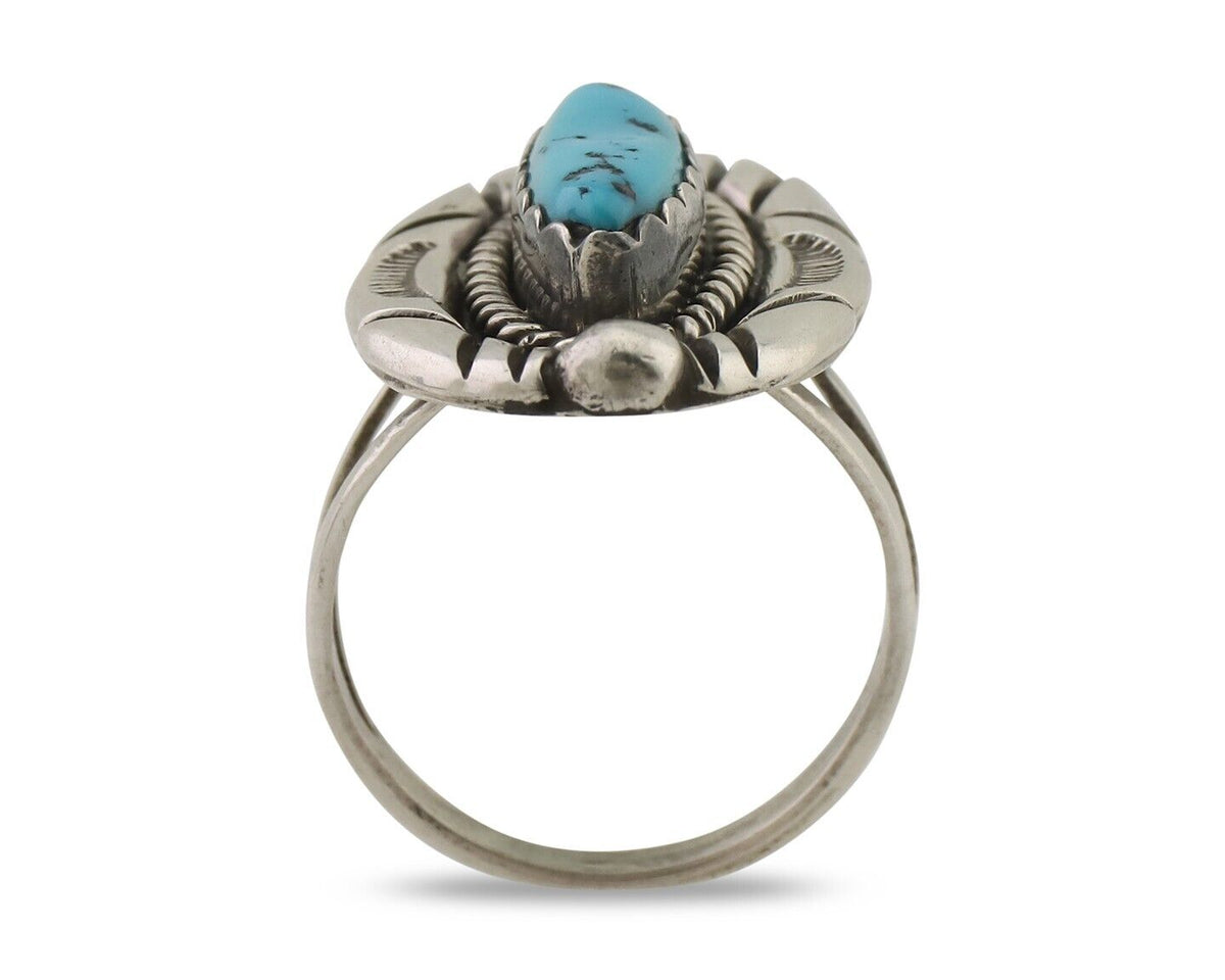 Navajo Ring 925 Silver Sleeping Beauty Turquoise Signed V & N EDSITTY C.80's
