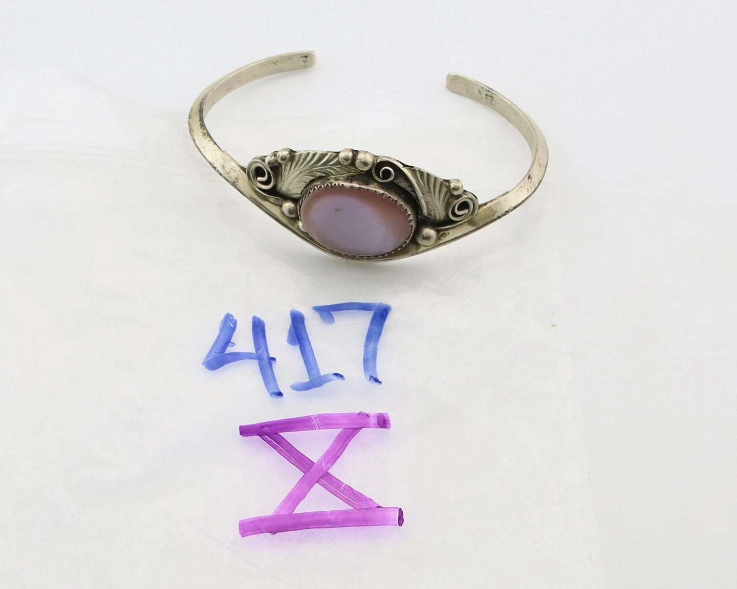 Navajo Cuff Bracelet Sterling Silver Authentic Pink Muscle Signed Justin Morris