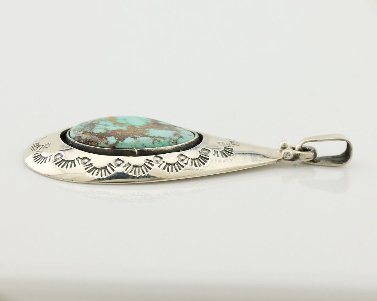 Navajo Pendant 925 Silver Blue Gem Turquoise Artist Signed MC C.80's