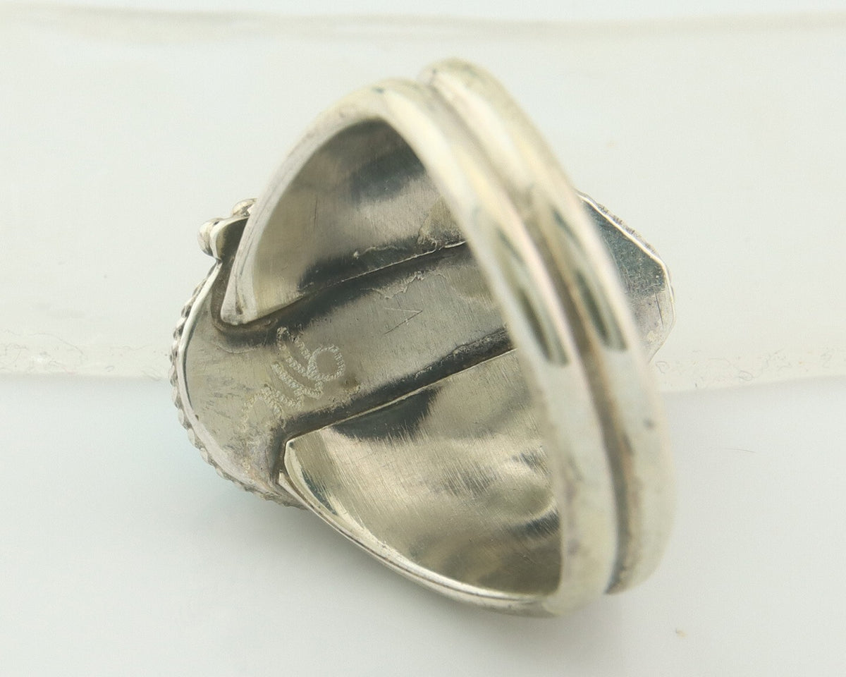 Men Navajo Ring 925 Sterling Natural Coral & Turquoise Signed JM C.80's Sz 12.5