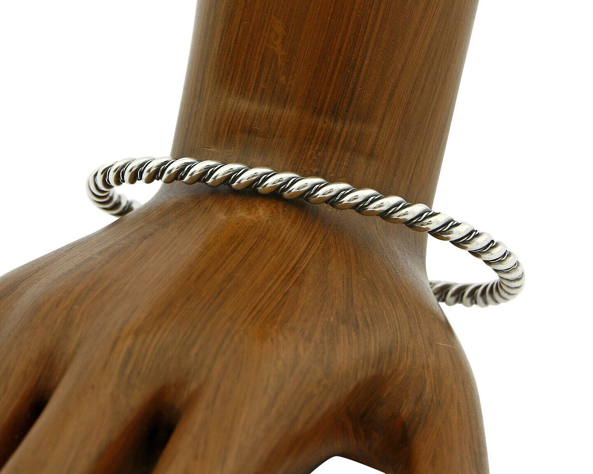 Navajo 3.8 mm Wide 925 Solid Sterling Silver Handmade Hand Stamped Cuff Bracelet