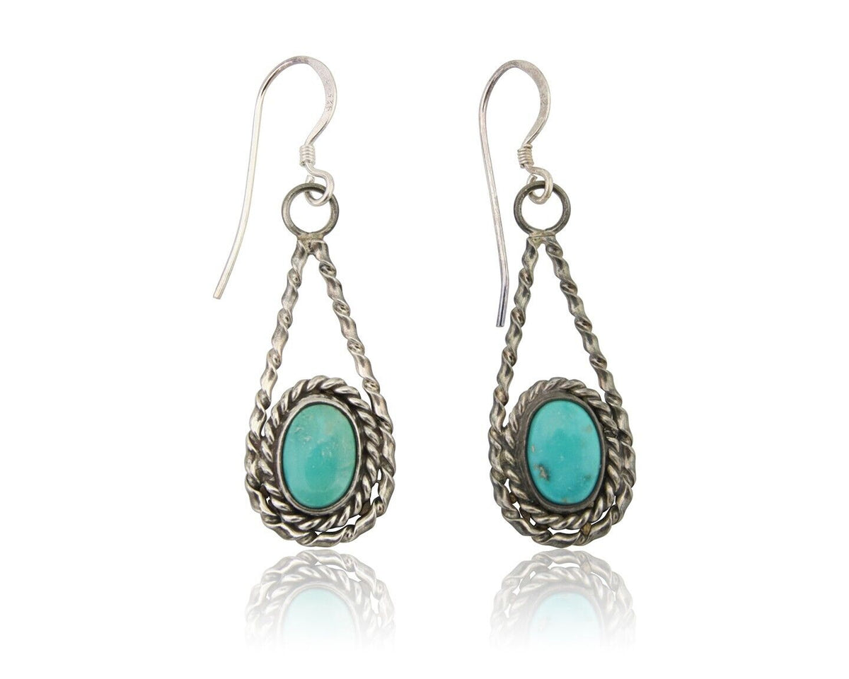 Navajo Dangle Earrings 925 Silver Natural Blue Turquoise Native Artist C.80's