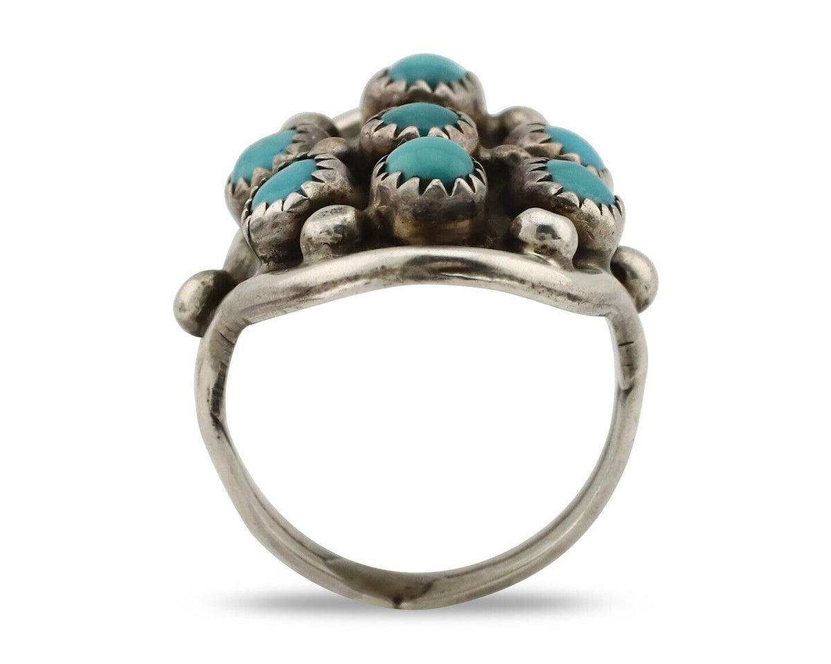 Navajo Ring .925 Silver Natural Blue Turquoise Signed L Henderson C.80's