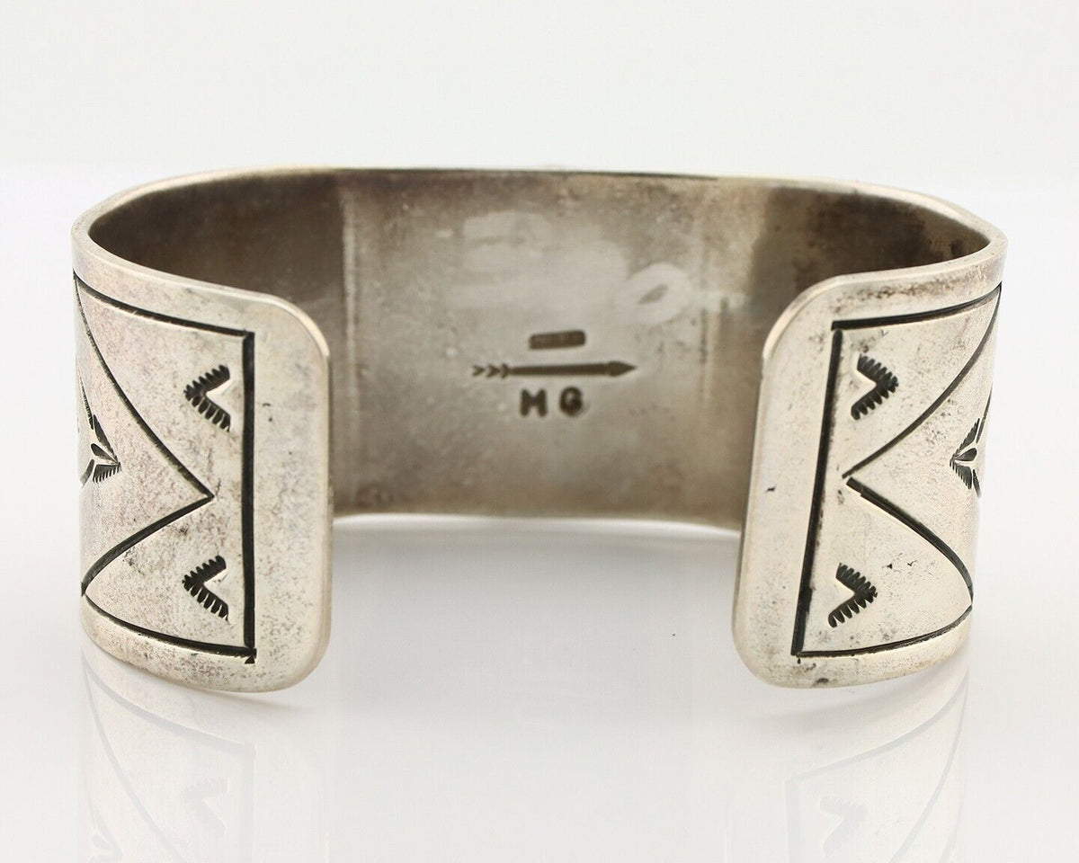 Navajo Bracelet 925 Silver Aqua Spiderweb Turquoise Artist Signed MG C.80's
