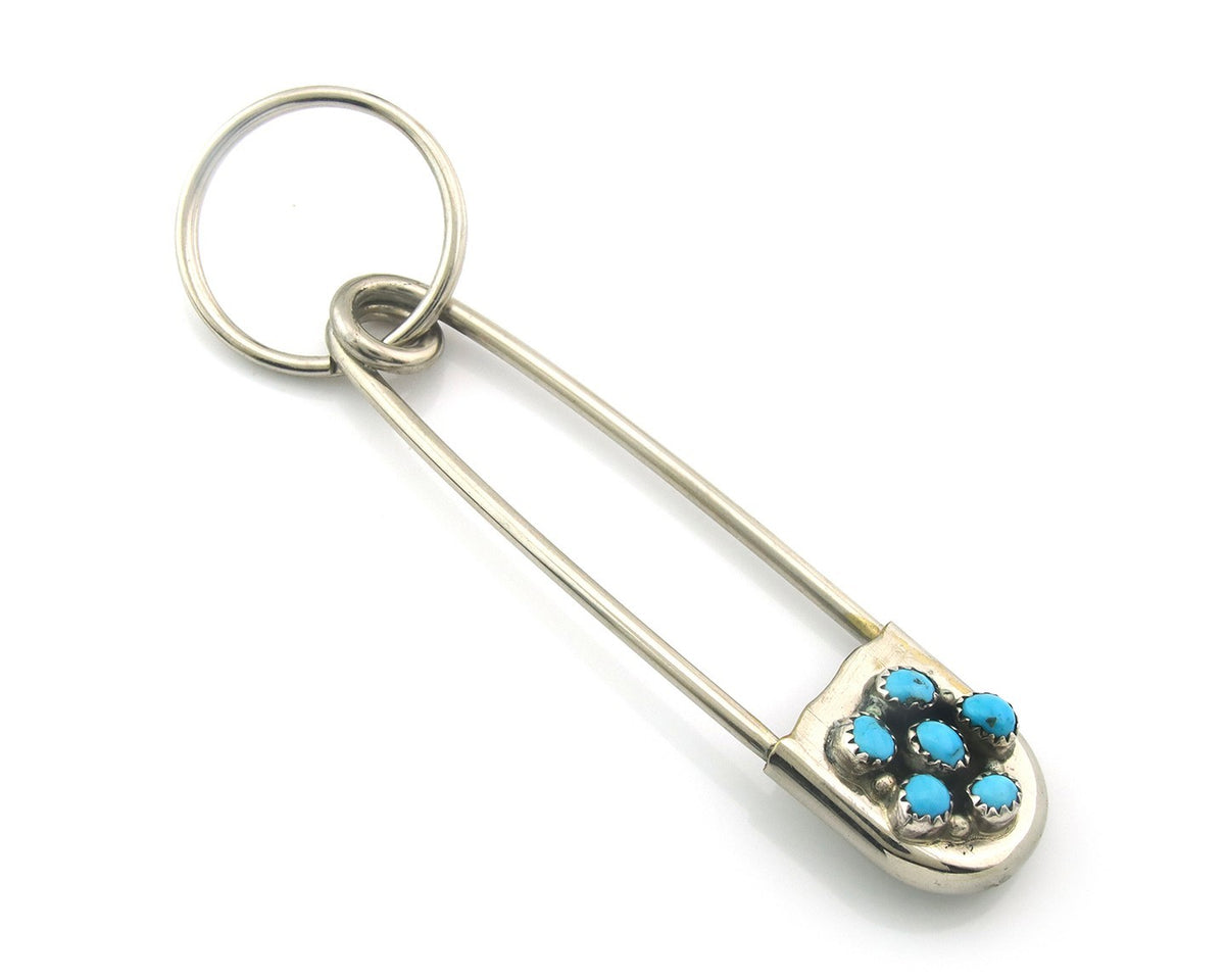 Navajo Key Chain .925 Silver Natural Turquoise Handmade Native American Artist