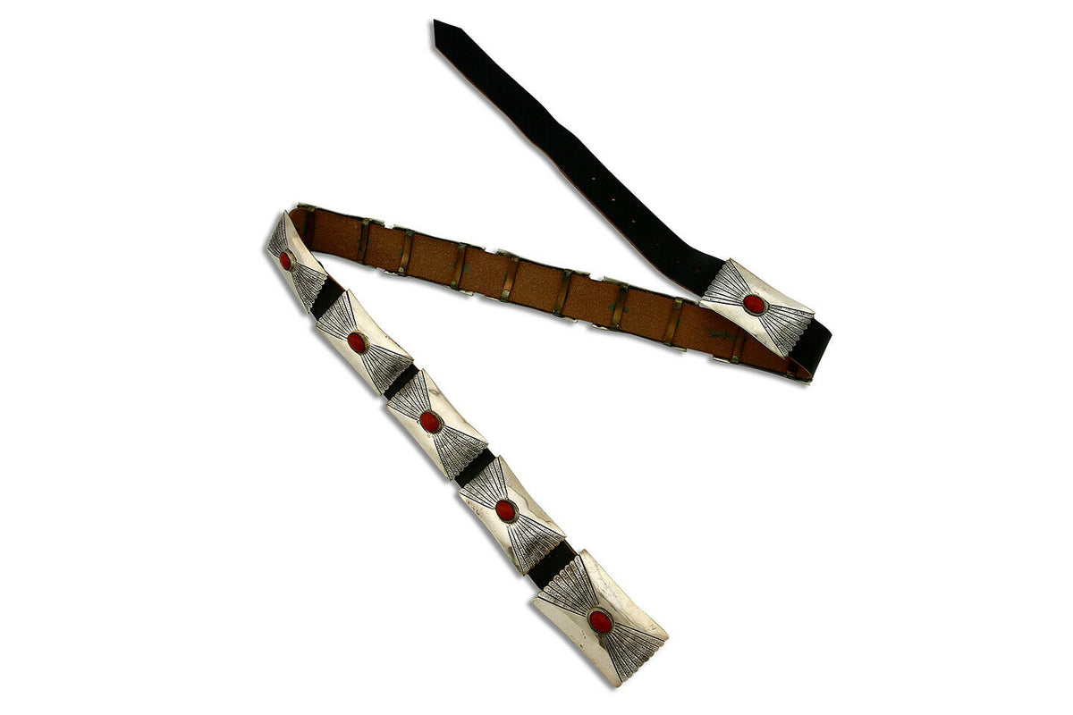 Navajo Concho Belt .925 Silver Mine #8 Coral Tobe Turpen Vault Collection