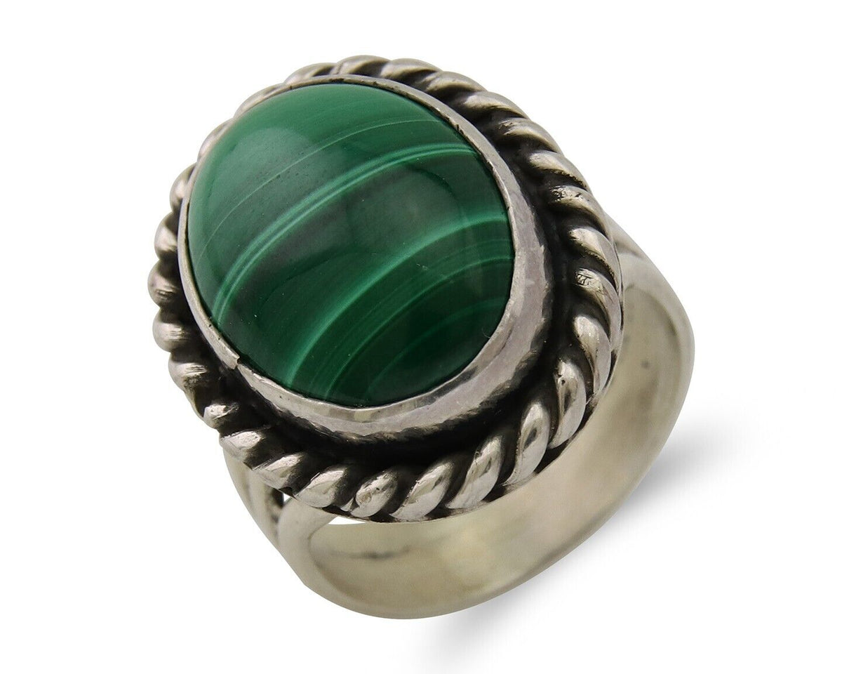 Navajo Ring 925 Silver Natural Malachite Native American Artist C.80's