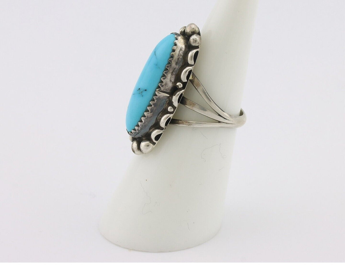 Navajo Ring .925 Silver Sleeping Beauty Turquoise Signed SkyStone Creations C80s