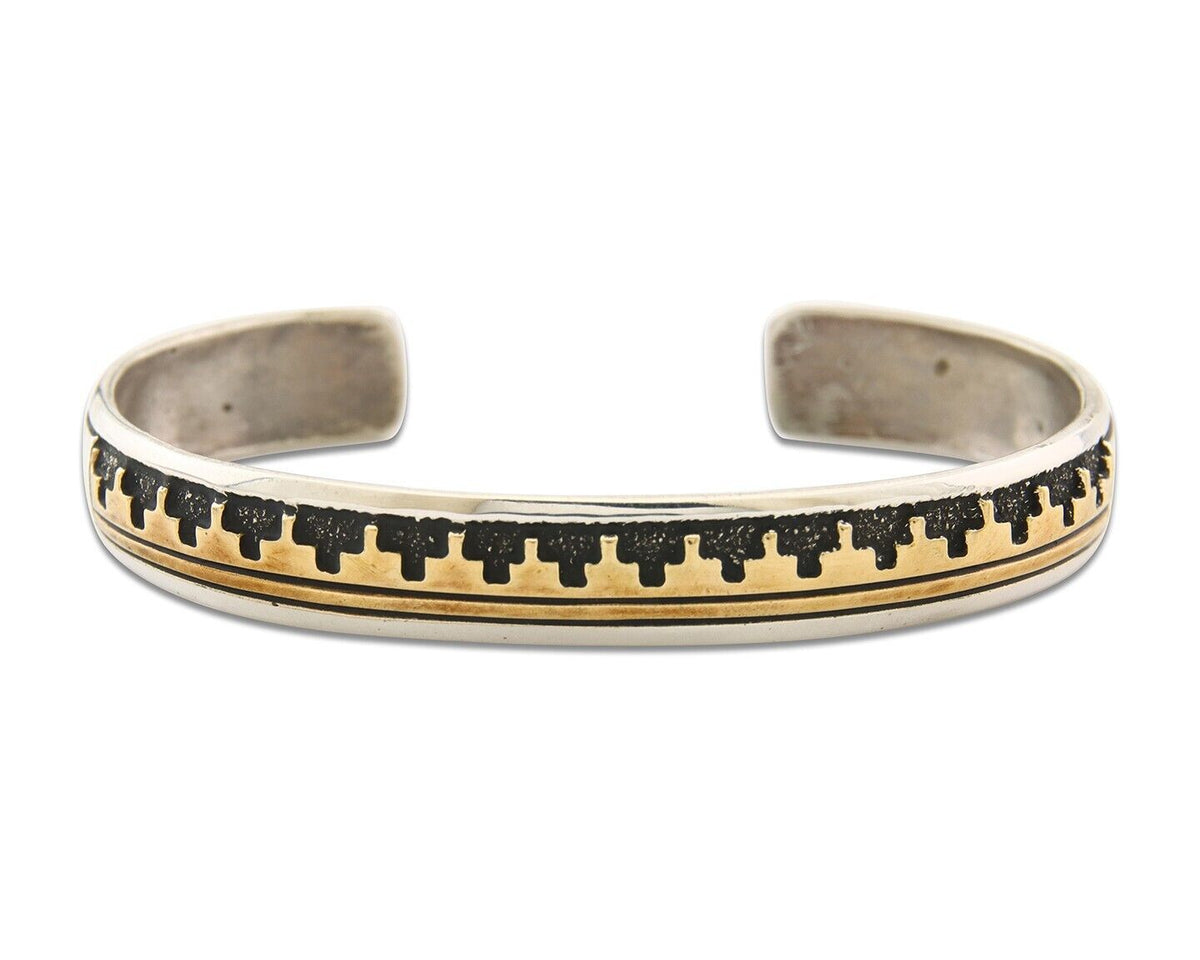 Navajo Bracelet 925 Silver & 12k Yellow Gold Filled Signed Thomas Singer C.80's