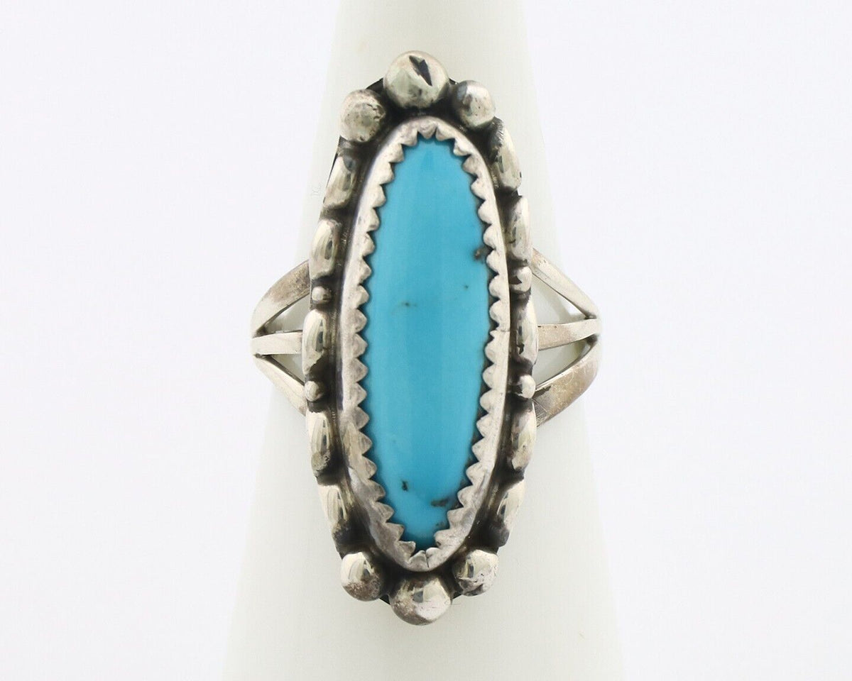 Navajo Ring .925 Silver Sleeping Beauty Turquoise Signed SkyStone Creations C80s